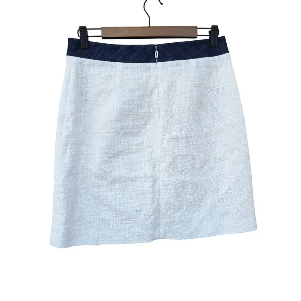 Karl Lagerfeld Tweed A-Line Skirt White/Navy Size 4